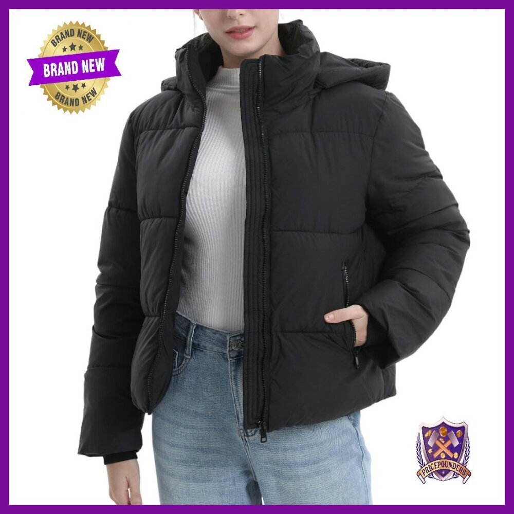 Women's Cropped Puffer Jacket with Removable Hood, Zipped Pockets, Quilted
